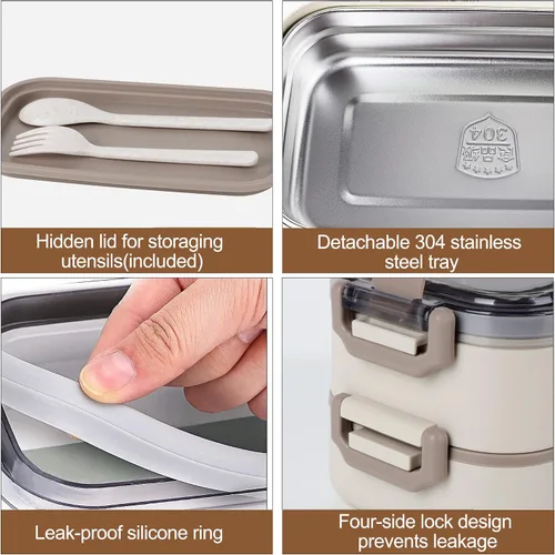 Miniatura 7 de Caja Bento de acero inoxidable para adultos y niños, lonchera japonesa a prueba de fugas, recipientes divididos para alimentos y comidas, juego