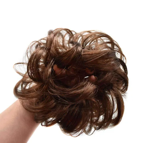 Miniatura 3 de Extensiones de cabello de moño desordenado, rizado, ondulado, sintético, con moño, recogido, para mujeres y niñas (R12# castaño caoba)