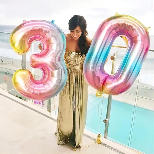 Miniatura 6 de Globos gigantes de 40 pulgadas arcoíris con número 0, globos de cumpleaños, globos de helio de mylar de lámina para decoraciones de fiesta