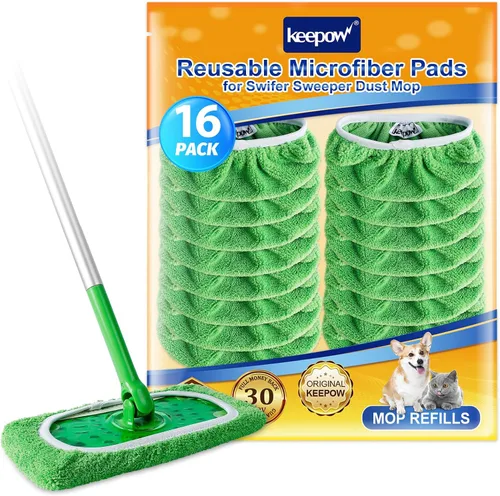 Miniatura 12 de KEEPOW Paños de barrido en seco reutilizables de microfibra compatibles con trapeador Swiffer, almohadillas lavables a máquina para trapeador