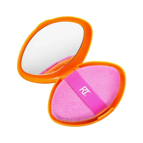 Real Techniques Miracle 2 en 1 borla de polvo + estuche de viaje, borla de mezcla de maquillaje de doble cara, banda elástica, esponja de maquillaje