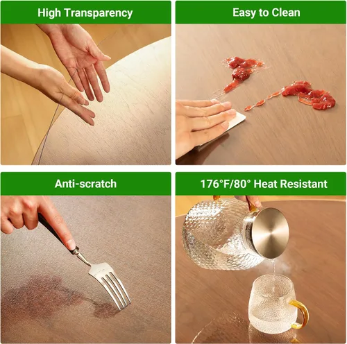 Miniatura 3 de ETECHMART Protector de mesa de plástico transparente rectangular de 12 x 24 pulgadas, protector de mesa grueso impermeable transparente para mesa
