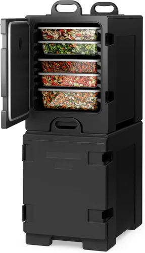 Miniatura 11 de COSTWAY Calentadores de alimentos para catering, cajas calientes para 5 sartenes de tamaño completo, capacidad de 81 cuartos de galón, diseño Negro