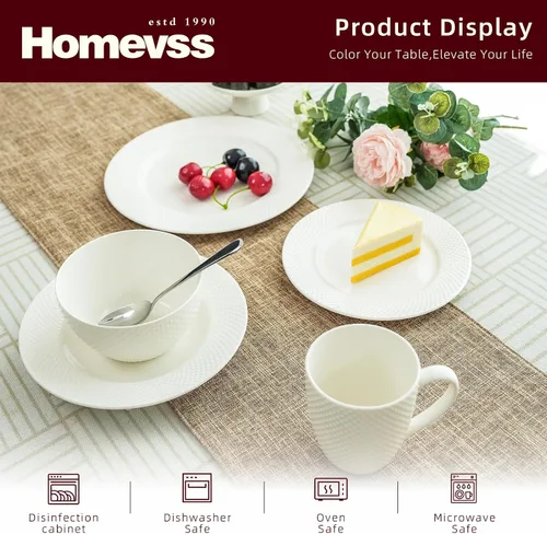 Miniatura 3 de HomeVss, nuevo juego de vajilla de porcelana de hueso, diseño de diamante en relieve, juego de 18 piezas Diamond