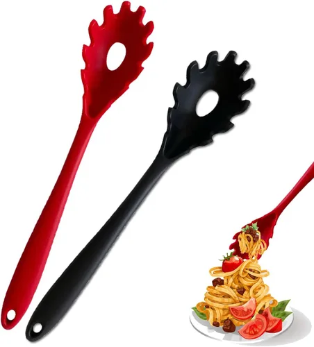 Tenedor de silicona para pasta, 2 cucharas de espagueti, tenedor para pasta, resistente al calor, 480 °F, higiénico, cucharas de pasta de grado