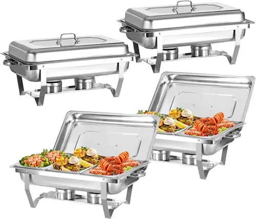 Miniatura 8 de Juego de 2 platos para bufé, de acero inoxidable, rectangular, tamaño matrimonial, 8 cuartos de galón y calentador de buffet para catering, juego