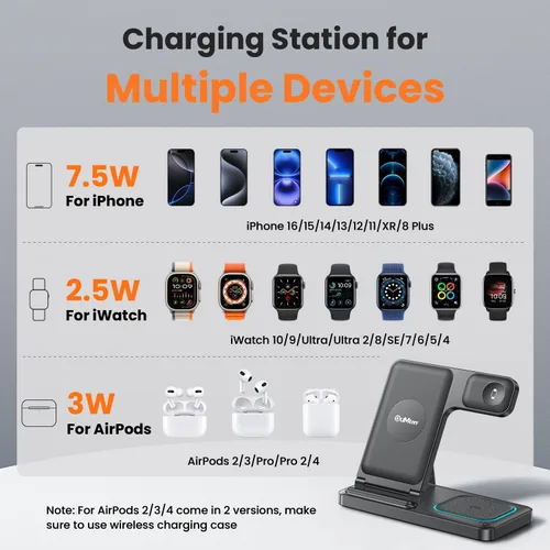 Miniatura 3 de DUMTERR Estación de carga 3 en 1 para Apple, cargador inalámbrico plegable para iPhone 17 16 15 14 13 12 11 Pro Max, estación de carga inalámbrica
