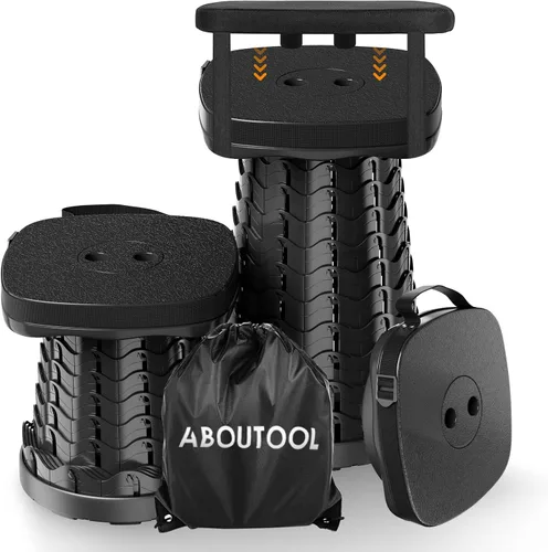 Miniatura 12 de aboutool Taburete plegable para campamento, taburete portátil plegable cuadrado con cojín de asiento elástico y bolsa de nailon ajustable, Verde