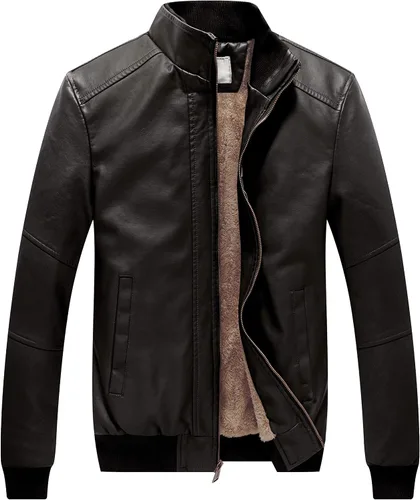 Miniatura 10 de WenVen Chaqueta de piel sintética con cuello alto y forro polar para hombre