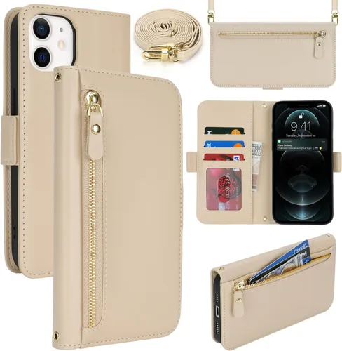 Miniatura 63 de Lipvina Funda tipo cartera para iPhone 12 Pro Max / 13 Pro Max para mujeres, bolsillo con cremallera, funda de teléfono de cuero PU con soporte