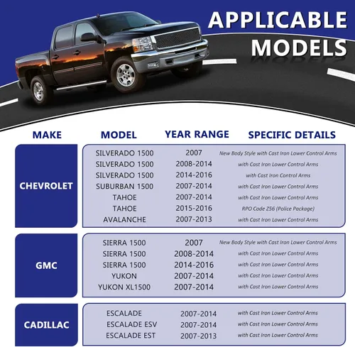 Miniatura 2 de 4 piezas de suspensión delantera brazo de control superior inferior de rótula de repuesto para Chevy Silverado 1500 Tahoe GMC Sierra 1500,07-14