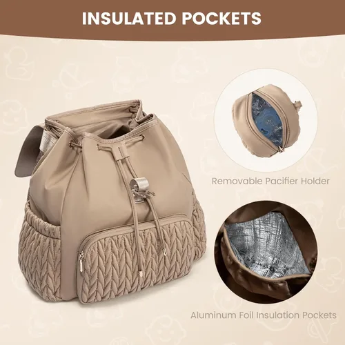 Miniatura 6 de LOVEVOOK Mochila para pañales, bolsa de bebé pequeña, bonita bolsa de pañales para bebé, elegante bolsa de viaje resistente al agua para mamá, Caqui