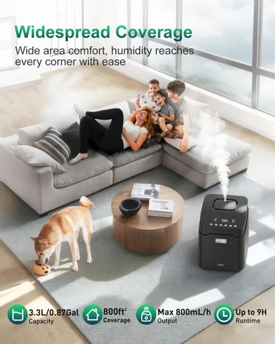 Miniatura 3 de Mifasol Humidificador de acero inoxidable, 3.3L/0.87 galones humidificadores de vapor caliente para dormitorio, 800 pies cuadrados, humidificadores