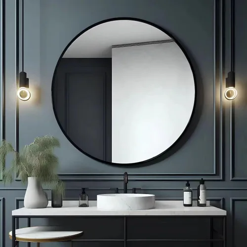 Miniatura 9 de USHOWER Paquete de 2 espejos de baño para sobre el fregadero, espejo circular de 30 pulgadas con marco de metal, espejo de pared negro, decoración
