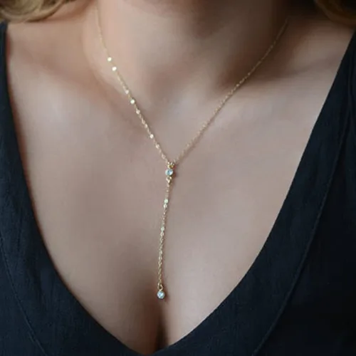 Miniatura 4 de Handmade Lariat Necklace for Women 18K Gold Plated Dainty Drop Y Chain Necklace Jewelry for Women Girl Gifts with Simulated Diamond16 to 18
