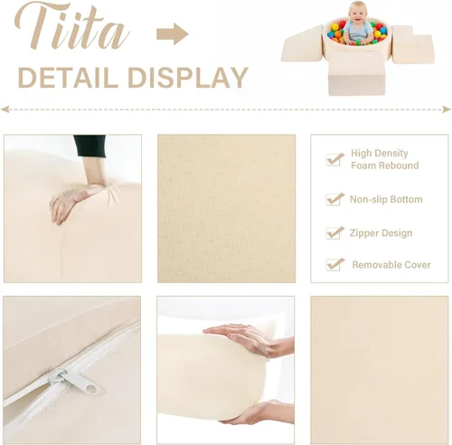 Miniatura 6 de Tiita Juguetes de escalada con pozo de bolas para niños pequeños, 4 piezas de bloques de escalada de espuma para bebés, juego de actividades suaves