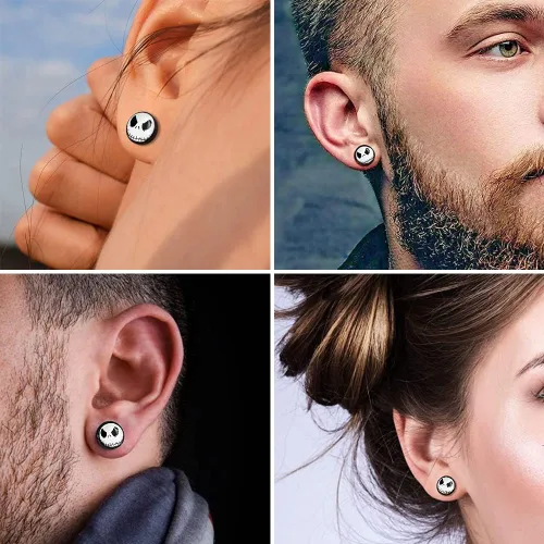 Miniatura 4 de SIISPRI Aretes de acero inoxidable quirúrgico 316L Jack Skellington con botón redondo (0.394 in)