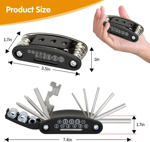Miniatura 6 de PXZBLG Kit de reparación de bicicletas, kit de herramientas de reparación de neumáticos de bicicleta, incluye multiherramienta 16 en 1, accesorios
