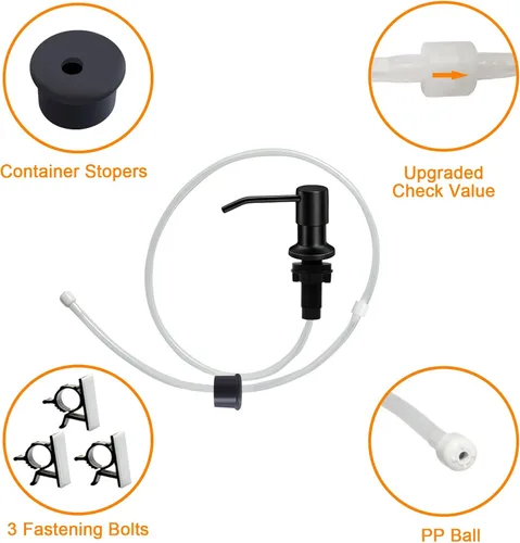 Miniatura 4 de Dispensador de jabón para fregadero de cocina, bomba dispensadora de jabón para debajo del fregadero, buena ventosa, tubo de extensión de 47 Negro