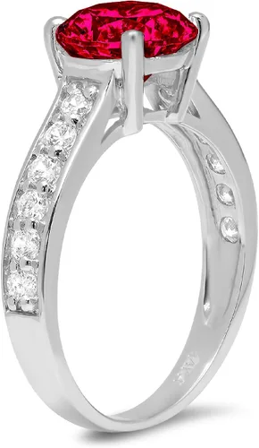 Miniatura 2 de Anillo brillante de 2,25 quilates con acento de rubí rojo simulado impecable, ideal VVS1, compromiso de compromiso, aniversario, boda, diseñador