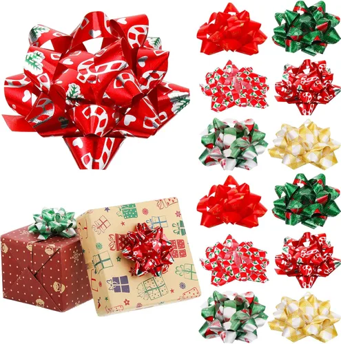 Paquete de 24 lazos de Navidad para envolver regalos, lazos de regalo, varios lazos de Navidad autoadhesivos, lazos de estrella para regalos de
