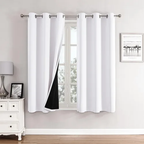 Miniatura 34 de ChrisDowa - Cortinas 100% opacas, para dormitorio, con forro negro, 2 capas gruesas, aislamiento térmico y ojales, 63 pulgadas de largo, juego de 2