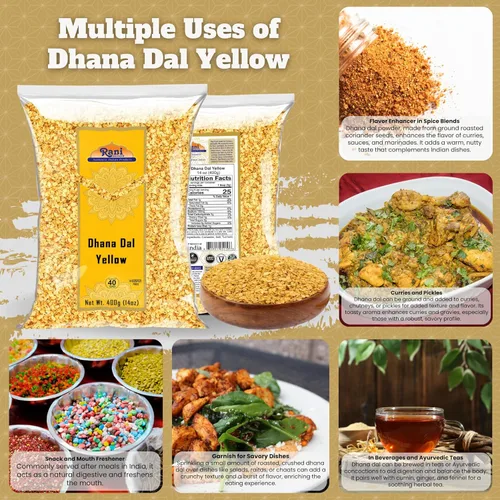 Miniatura 3 de Rani Dhana Dal (semillas de cilantro tostado) Amarillo 14 oz (400 gm) ~ Todo natural Vegano Sin colores Apto para gluten Sin OMG Kosher