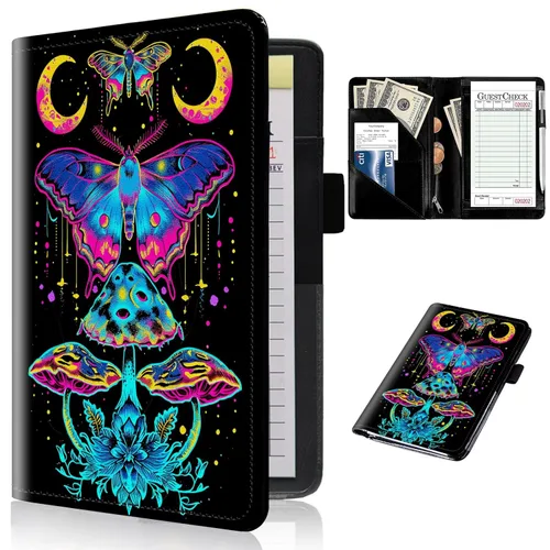 Miniatura 56 de Libros de servidor para camareras con bolsillo con cremallera – Libro de camarera gótico pastel con calavera de bruja, organizador de dinero