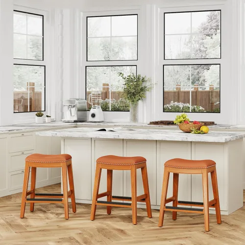 Miniatura 7 de DTY Indoor Living Durango - Taburete de cuero regenerado, taburete de mostrador de 24 pulgadas, acabado natural, asiento de cuero de silla Acabado