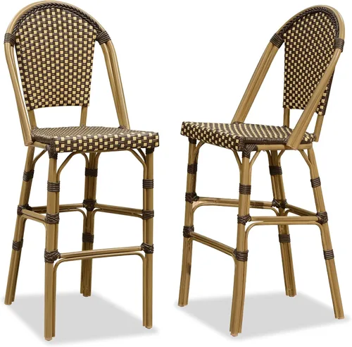 Miniatura 28 de PURPLE LEAF - Juego de 2 taburetes de bar franceses con acabado de bambú impreso, taburetes de bar de ratán para patio con respaldo, sillas de bar