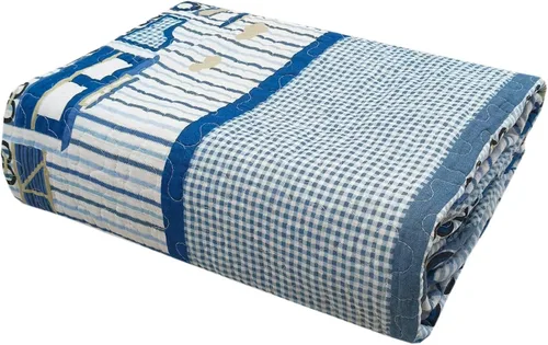 Miniatura 5 de ABREEZE Colcha de colcha para niños, niñas y niños, regalo de cama 100% algodón natural, 43 x 51 pulgadas, tren azul