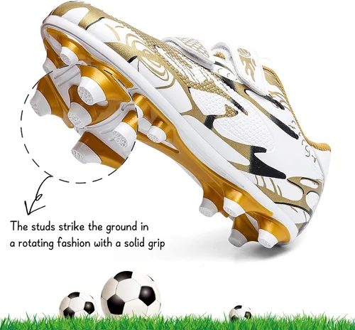 Miniatura 4 de ASOCO DREAM Zapatos de fútbol para niños y niñas, zapatos de fútbol para suelo firme, para jóvenes profesionales atléticos para exteriores e