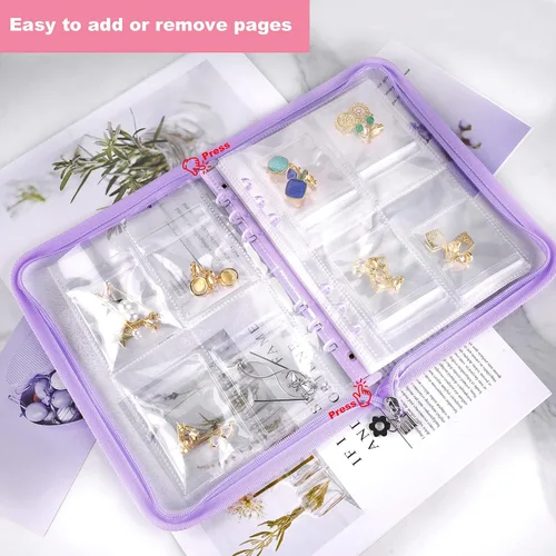Miniatura 6 de Organizador de joyas de viaje transparente, juego de libros de almacenamiento de joyas con bolsillo, organizador de aretes de collar de viaje