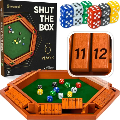 Miniatura 11 de Shut The Box Game Tablero de madera para 4 jugadores, juego de 14 pulgadas, 12 números para adultos y niños, ideal para noche