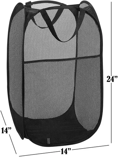Miniatura 4 de BATTOO Cesta de lavandería plegable de malla fuerte de lujo tipo pop-up con bolsillo lateral para cuarto de lavandería, baño, habitación de niños