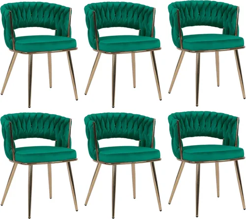 Miniatura 20 de KCC Juego de 2 sillas de comedor modernas de terciopelo, sillas tapizadas para sala de estar con respaldo tejido y patas de metal dorado, silla