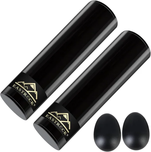 EASTROCK Instrumento de Percusión Shaker Cilíndrico de Acero Inoxidable 2 piezas Ritmo Percusión Latina con 2 Shakers de Huevo para Acompañamiento
