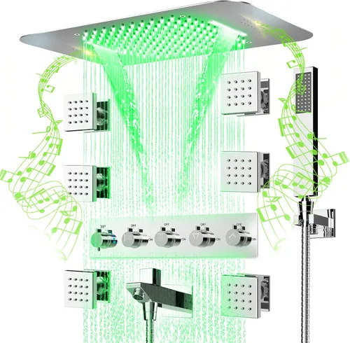 Miniatura 9 de Sistema de ducha termostático, sistema de ducha de cuerpo completo con chorros corporales, sistema de ducha inteligente de cascada de lluvia de 23