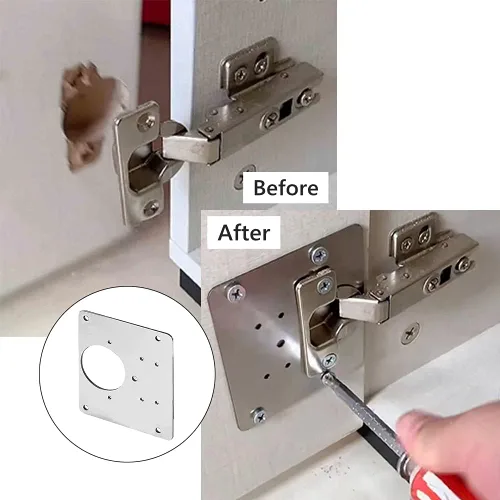 Miniatura 3 de Placa de reparación de bisagras, soporte de placa de reparación de acero inoxidable con tornillos de montaje para muebles, estantes, gabinete