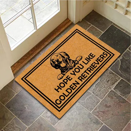 Miniatura 4 de MjiejieM Divertidos felpudos con texto en inglés "Hope You Like Golden Retrievers", tapete de bienvenida para interiores y exteriores, tapete