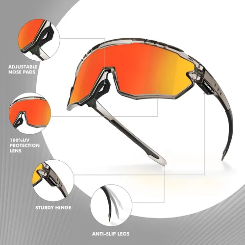 Miniatura 3 de Gafas de sol polarizadas, gafas de ciclismo para adultos y jóvenes, hombres y mujeres, gafas de protección para béisbol Gris (Transparent Gray)