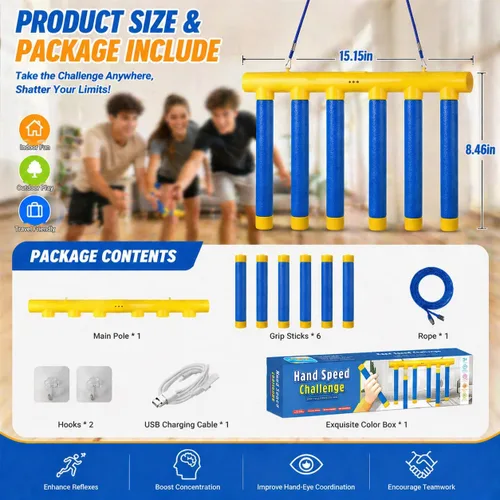 Miniatura 4 de Juego de desafío Reflex, juego de 3 barras ajustables para caídas de juego de reflejo para desafío de velocidad de la mano, tiempo de reacción