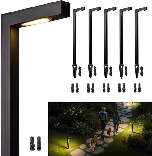 Miniatura 22 de Gardenreet Luces de camino de paisaje de latón, luces de camino de bajo voltaje de 12 V con cable, luces de jardín al aire libre LED impermeables