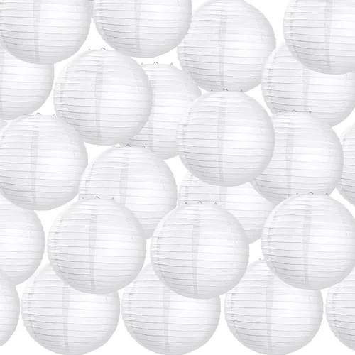 Miniatura 10 de Treela Faroles de papel japoneses chinos blancos decorativos colgantes redondos de papel para decoración de bodas, fiestas de cumpleaños