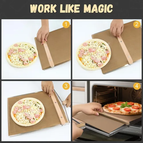 Miniatura 5 de Pala deslizante para pizza, bandeja deslizante de metal grande de 15 x 13 pulgadas, para hacer 12 pulgadas, tablero de pizza de metal de acero