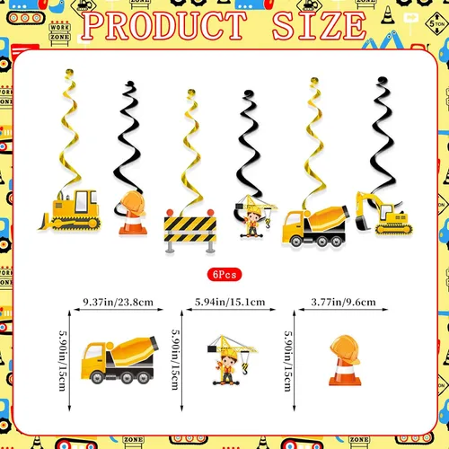 Miniatura 5 de Suministros para fiestas de cumpleaños de construcción, carteles de feliz cumpleaños, guirnalda de vehículos, camiones, 6 unidades, excavadora