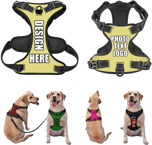 Miniatura 43 de Arnés para perro personalizado con nombre y número de teléfono, chaleco personalizado para perro, arnés reflectante ajustable para mascotas, beige, S
