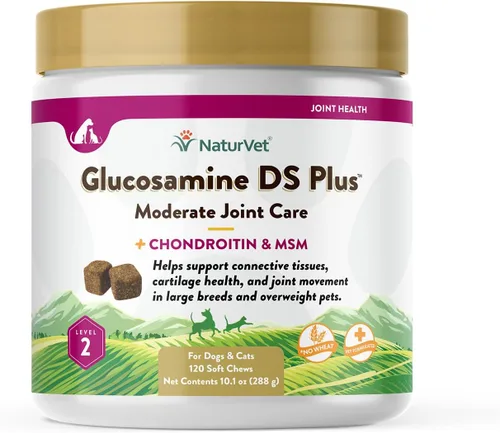 NaturVet – Glucosamina DS Plus - Nivel 2 Cuidado Moderado – Apoya la Función Saludable de Cadera y Articulaciones – Mejorado con Glucosamina, MSM y