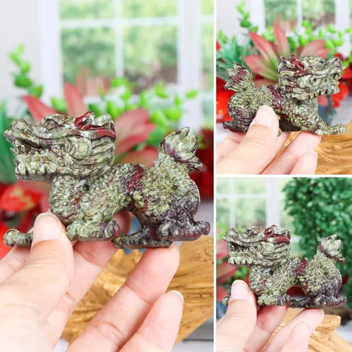 Miniatura 7 de SMQ Estatua de calavera de cabeza de dragón de cristal de 2 pulgadas, tallada a mano, piedra de sangre de África, piedras preciosas realistas