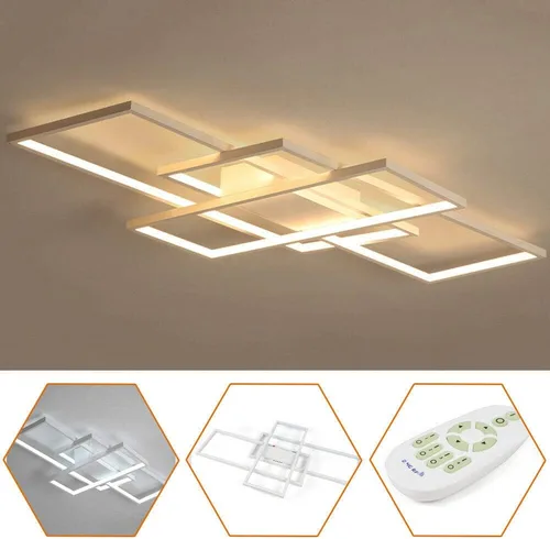Miniatura 8 de OUKANING Lámpara de techo LED moderna de 43 pulgadas, lámpara geométrica de montaje empotrado, lámpara de 3 colores con control remoto, lámpara